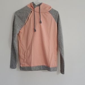Peach and gray double hooded sweatshirt